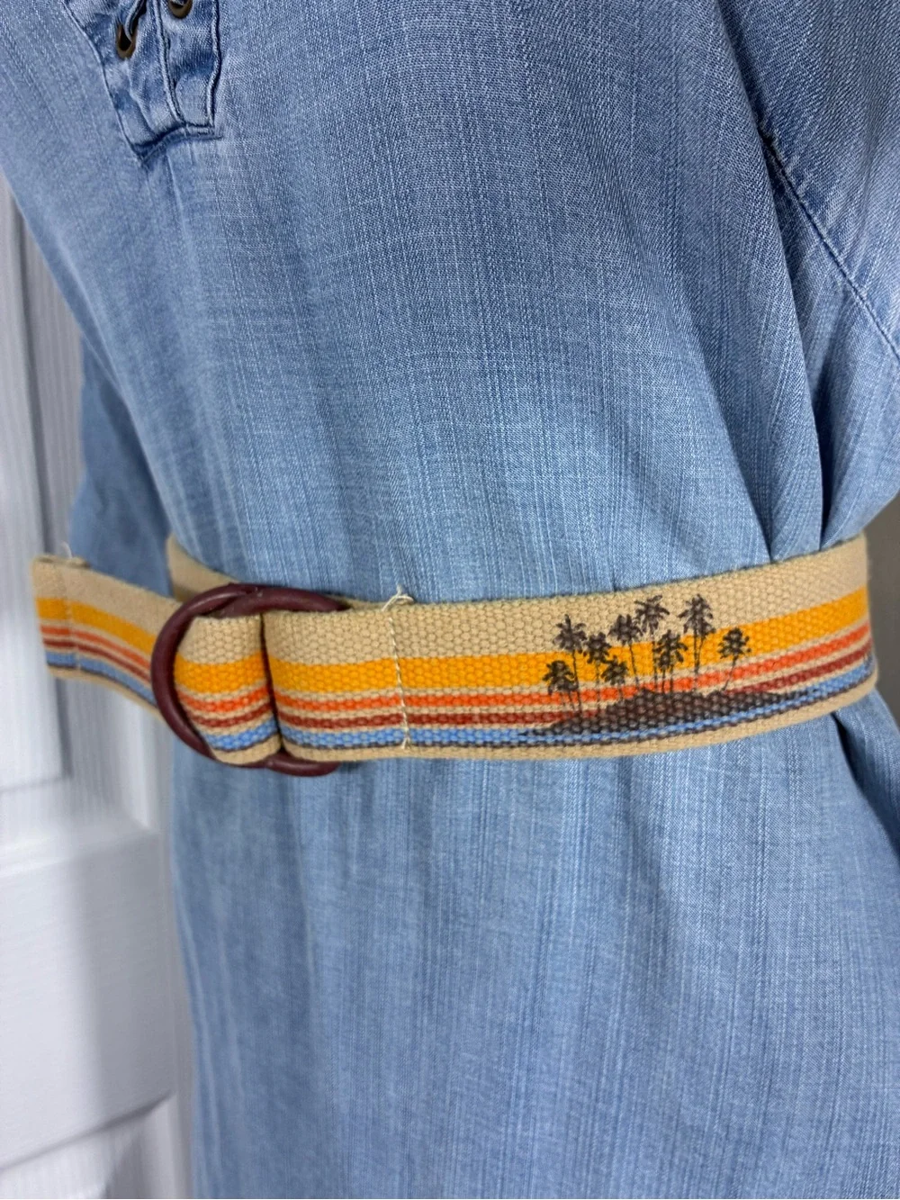 Unbranded California unisex belt 43” long Woven Stripe Canvas Ring buckle